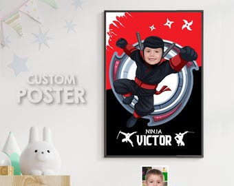 Custom Ninja Poster with your kid as the star, Martial art kids gifts. 2149