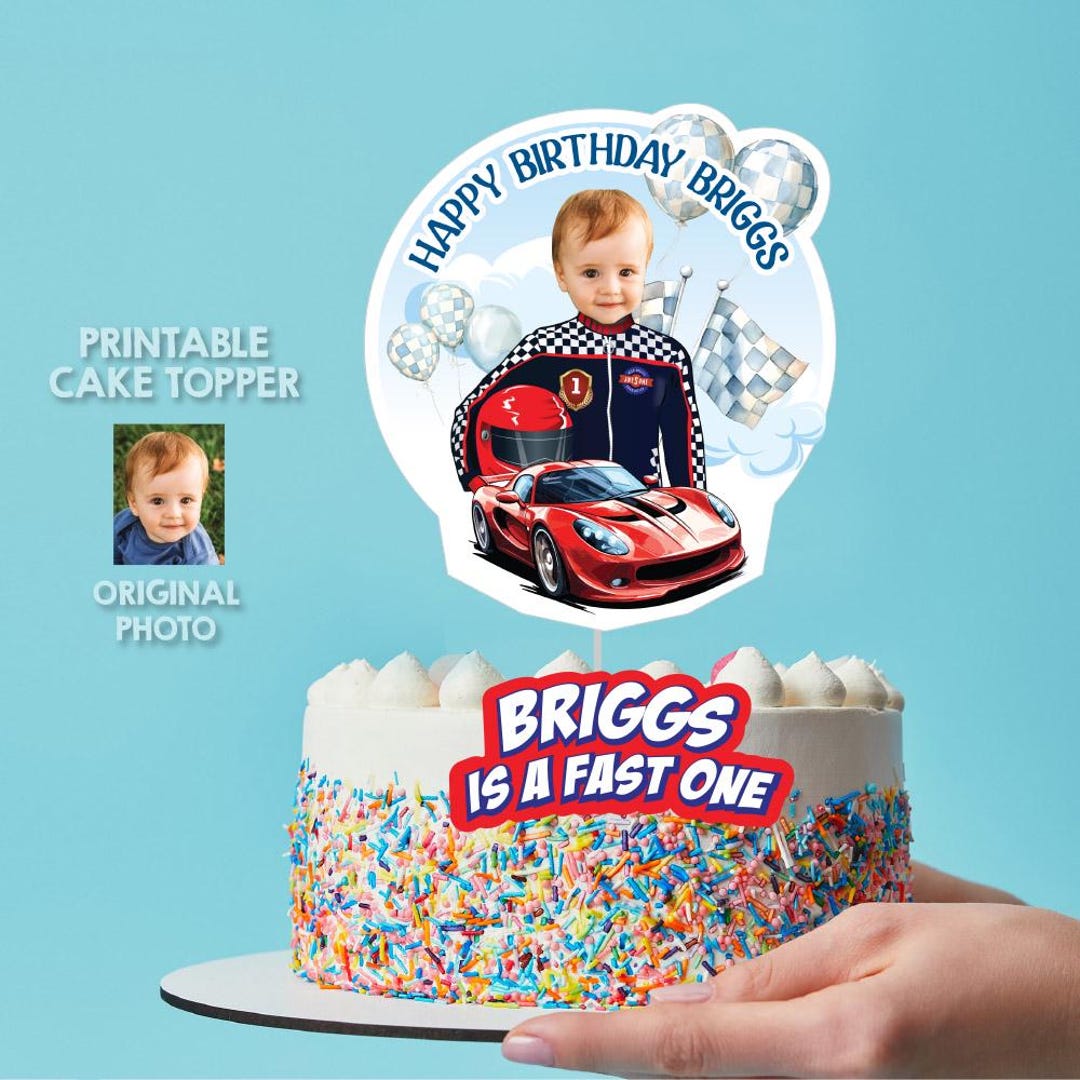Racing Car Smash Cake 1st Birthday Cake Topper With Your Baby as the ...