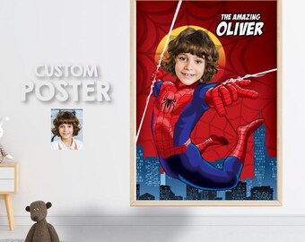 Spiderman-poster met je kind als zijn favoriete superheld, Hero Wall Decoration. 101PG