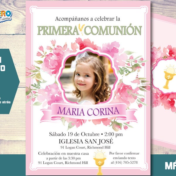 Invitacion para Primera Comunion para Ninas. 1era Comunion Invitacion. Invitacion 1era comunion. Invitacion Digital 1era Comunion. 383SP