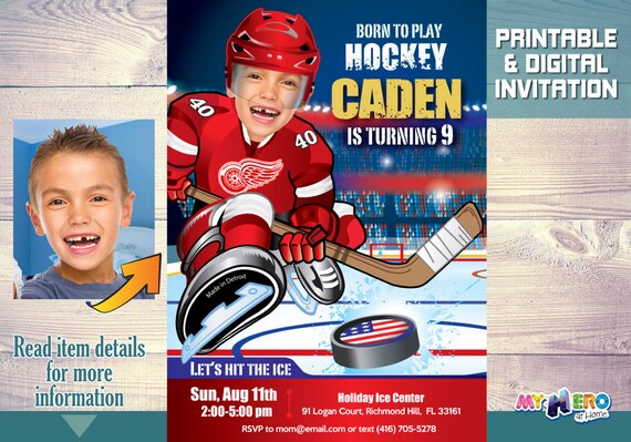 Detroit Red Wings Invitation. Detroit Red Wings Birthday. Hockey Birthday Invitation. Hockey Party Ideas. Red Wings Party. 303 Il_570xn