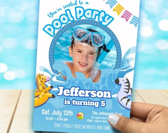 Personalized Pool Party Photo Invitation, Kids Birthday Splash Invite. 1281