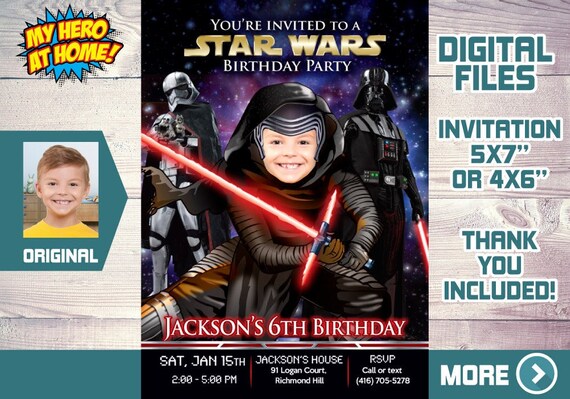 Kylo Ren Birthday Invitation, Kylo Ren Party Invite, Kylo Ren digital, Kylo Ren thank you, Kylo Ren favor tgas, Kylo Ren theme party. 457C Il_570xn