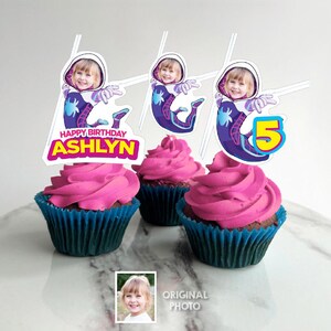 Personalized Spider-girl Cupcake Toppers with your Photo, Custom Gwen Stacy Cupcakes with photo, Ghost spider cupcake toppers. 2039CK