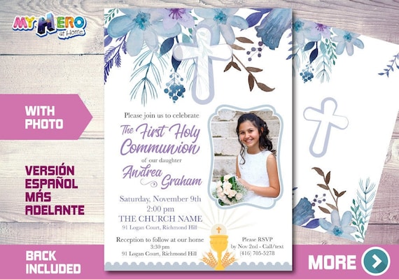First Holy Communion Invitation, First Communion Invitation for Girls, 1st Communion invitation, Invitación Primera Comunión para Niñas. 385 Il_570xn