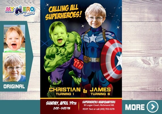 Hulk and Captain America Invitation, Super Siblings Invitation, Joint Avengers Invitation, Joint Avengers Party, Captain and Hulk, 169 Il_570xn