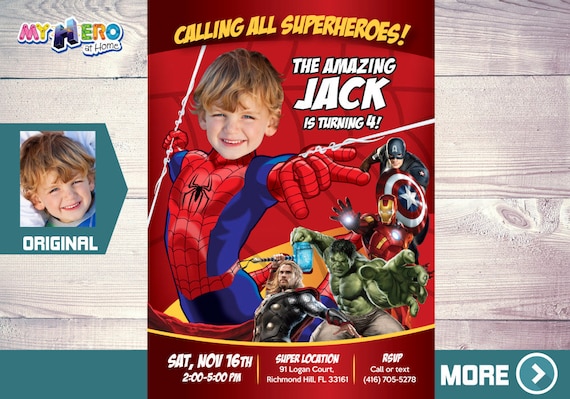 Spider-man Avengers Birthday Invitation, Spider-man Birthday, Spiderman Party, Invitación Spideerman, Spiderman Avengers Party, 103 Il_570xn