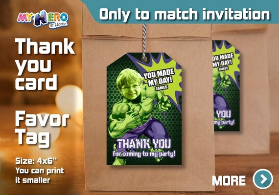 Matching Hulk Thank You for Coming, Hulk Favor Tag, Hulk Thank You Card, Hulk Party favors. 089B Il_570xn