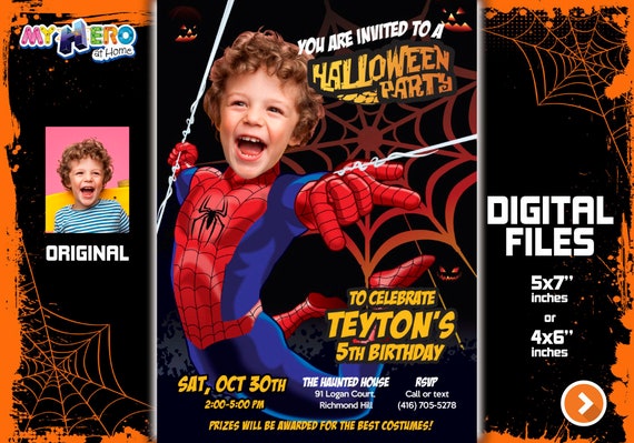 Spider-Man Halloween Party Invitation, Halloween Party Spiderman, Avengers Halloween Party, Spider-Man thank you, Spider-Man favor tags. 104 Il_570xn