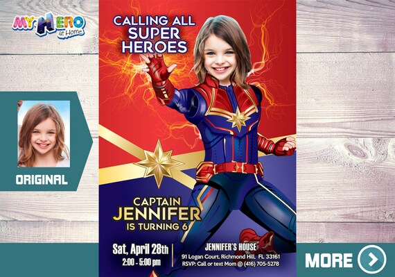 Captain Marvel Invitation, Captain Marvel Party, Fiesta tema Capitana Marvel, Girly Avengers Birthday Ideas, Captain Marvel Birthday, 288 Il_570xn
