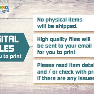 Puede incluir: Un aviso de descarga de archivos digitales con el texto "ARCHIVOS DIGITALES para que los imprimas t&uacute; mismo". El aviso tambi&eacute;n indica que no se enviar&aacute;n art&iacute;culos f&iacute;sicos, que se enviar&aacute;n archivos de alta calidad a tu correo electr&oacute;nico para que puedas imprimirlos, y que debes leer los detalles del art&iacute;culo y/o consultar con tu impresora si hay alg&uacute;n problema.