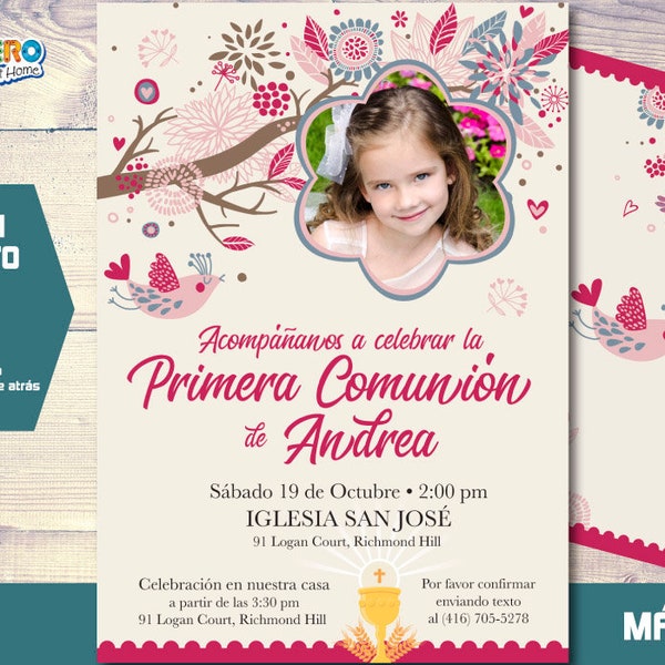 Invitacion para Primera Comunion para Ninas. 1era Comunion Invitacion. Invitacion 1era comunion. Invitacion Digital 1era Comunion. 386SP