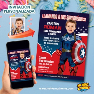 Invitacion de Capitan America personalizada, Digital de Capitan America, Invitacion Capitan America con foto, Capitan America Spanish. 776SP