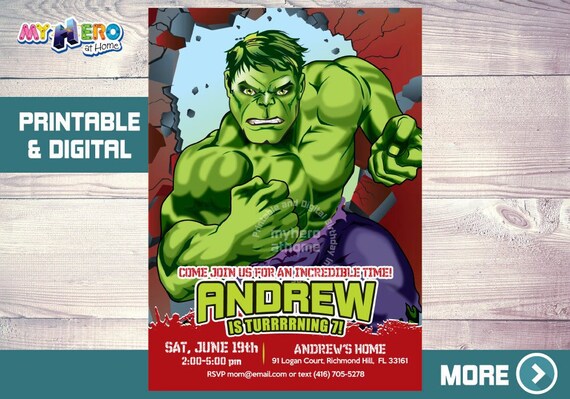 Hulk Birthday Invitation. Hulk Birthday ideas. The Incredible Hulk Birthday Invitation. Hulk Party Ideas. Invitacion Cumple Hulk. 088NF Il_570xn