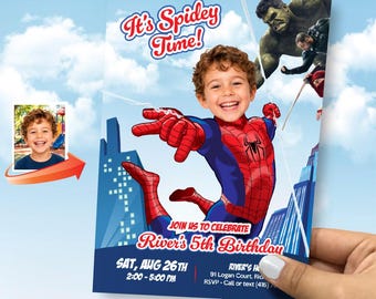 Personalized Spider-Man Party Invitation Featuring Birthday Child as Spiderman. 2492IN