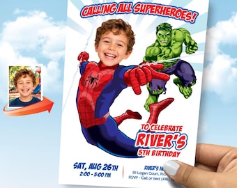 Custom Spiderman Invitation with photo, Personalized Spidey Birthday Invite with Your Child. 2492INE
