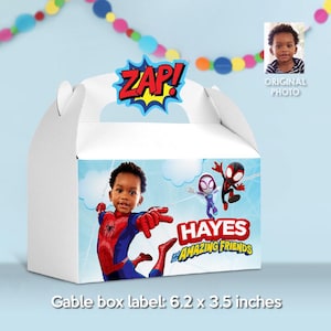 Personalized Spidey Candy Box label, Spidey Gable Box with photo, Spidey Treats Box favors, Spidey Box party favor, Spidey box gift. 740GB