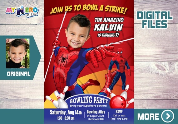 Spider-Man Bowling Party Invitation, Bowling Party themed Spider-Man, Avengers Bowling Party Invitation, Spider-Man thanks. 146 Il_570xn