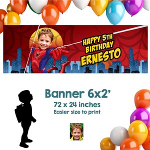 Aangepaste Spiderman-banner voor het verjaardagsfeestje met je kind als Spiderman (6 x 2&#39;, horizontaal). 101BBH