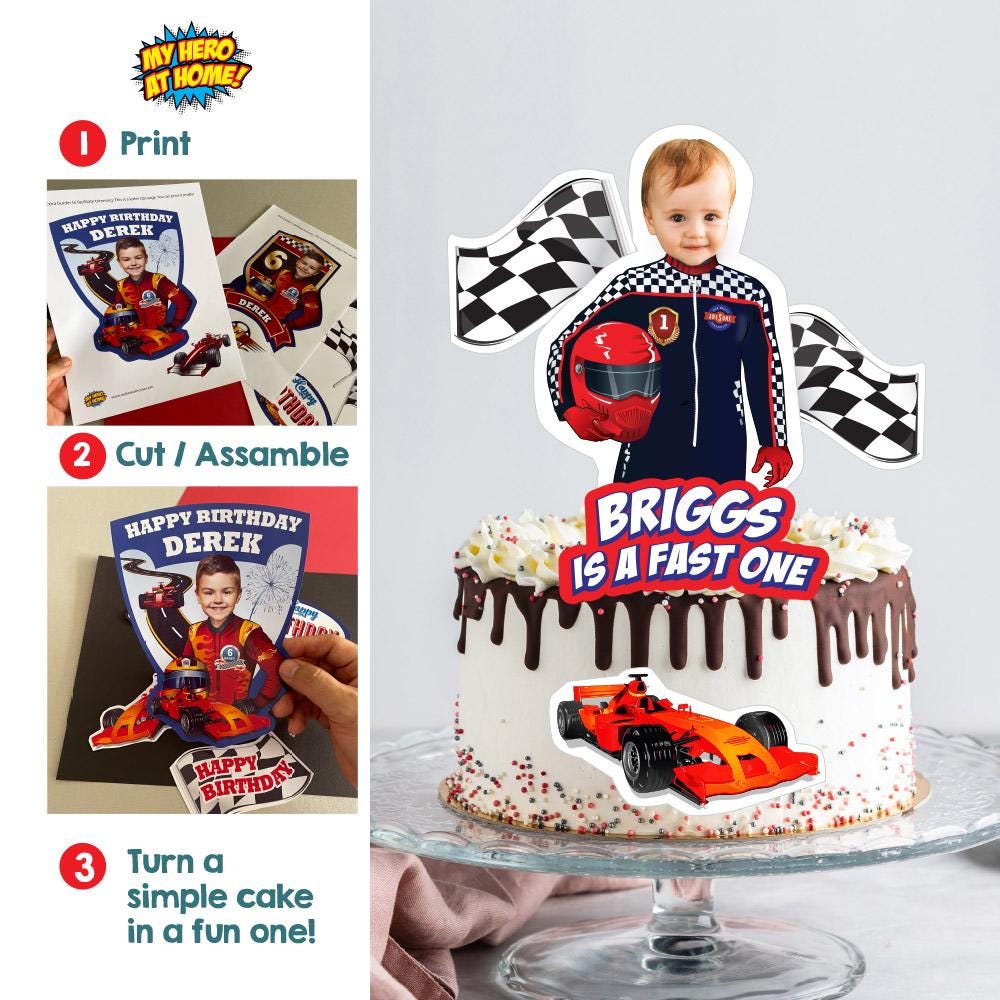 Topper Per Torta Auto Da Corsa In Legno – Decorazione Compleanno Tema Racing Con Bandiera A Scacchi | Regalo Originale Per Primo Anno - 6