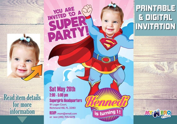 Supergirl 1st Birthday Invitations Turn Your Baby Into A Beautiful