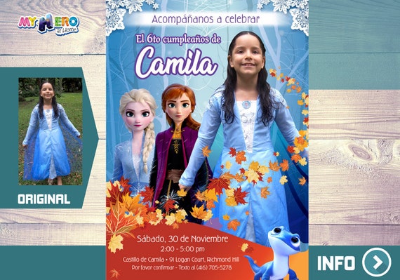 Invitación Frozen 2 con su niña vestida de Elsa. Invitación Frozen 2 con foto. Fiesta tema Frozen. Disfraz Elsa. Traje Elsa de Frozen. 405SP Il_570xn