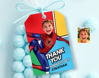 Personalized Spiderman Thank You and Party Favors Tags with kid as the Star. 676TY
