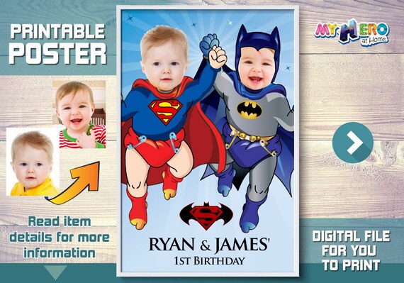 Super Babies Poster. Superman and Batman poster. Super Twins Poster. Custom Babies Superheroes Poster. Batman and Superman Poster. 363 Il_570xn