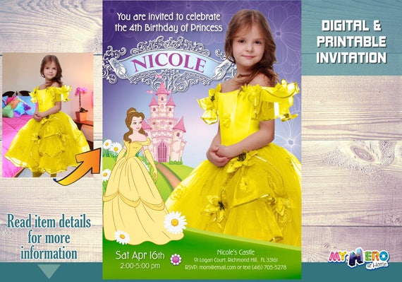 Beauty and the Beast Birthday Invitation. With your girl as Princess Belle. Make her the star of her Belle Princess Party Invitation. 253 Il_570xn