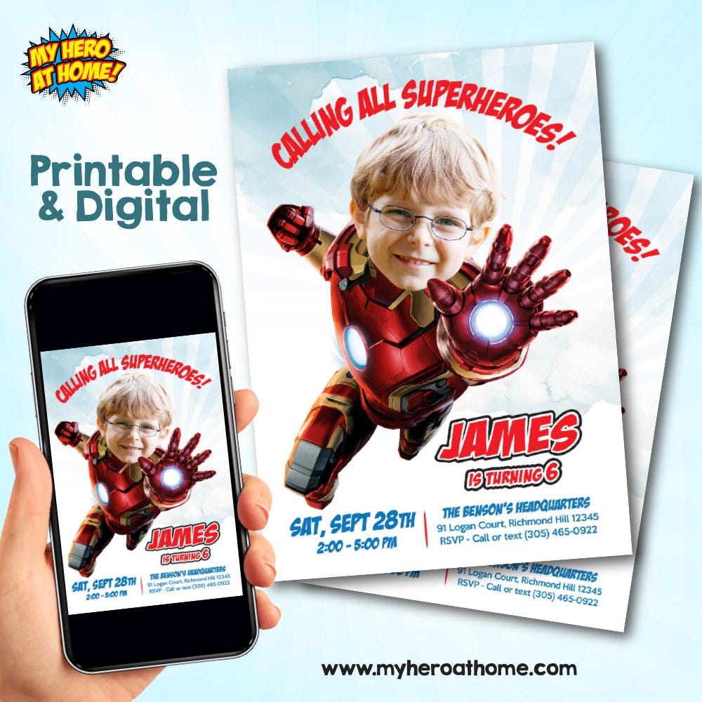Iron Man Birthday Party Invitation With Photo, Ironman Party Flyer ...