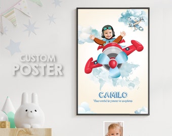 Personalized Vintage Airplane Poster with your kid as the pilot. 911PG (Printable, Digital download)