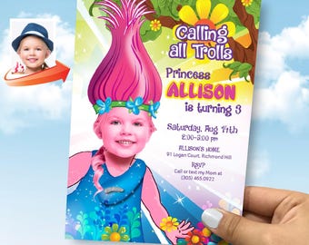 Princess Poppy Trolls Birthday Invitation, Personalized Trolls Theme (Digital). 201IN