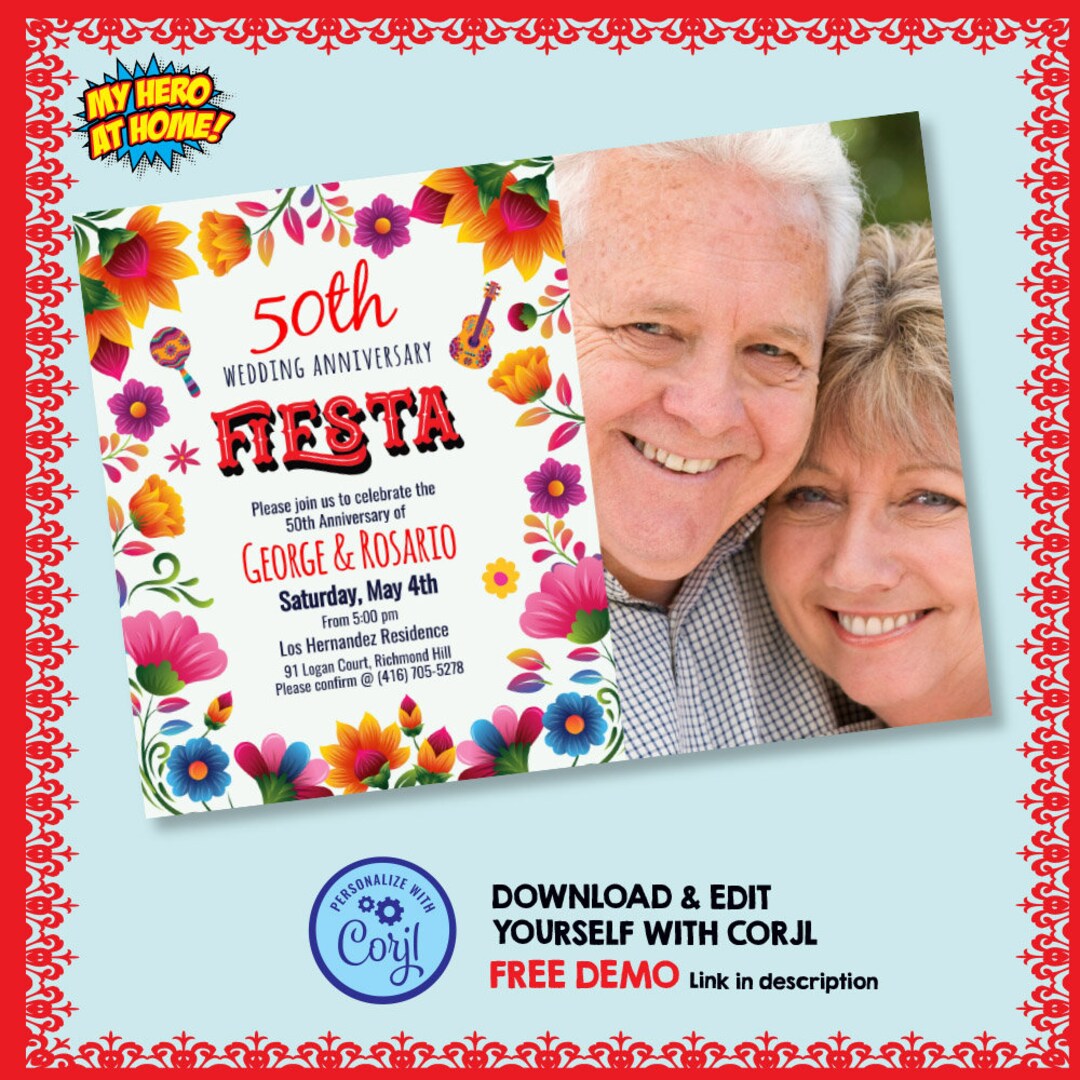 Editable Mexican Anniversary Invitation With Photo, Mexican Anniversary ...
