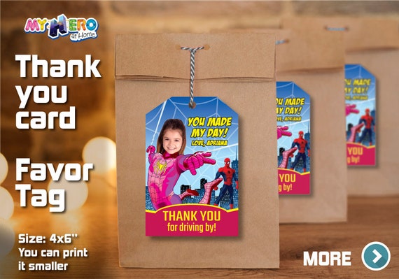 Spider-Girl Thank You for Driving By, Spider-Girl Favor Tag, Spider-Girl Thank You Card, Girl Spiderman Thank You for driving by. 391TY Il_570xn