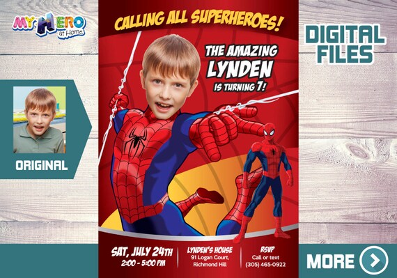 Spider-Man Birthday Invitation, Spider-Man Party Invitation, Spider-Man Digital, Spider-Man theme party, Spider-Man Thank you. 101 Il_570xn