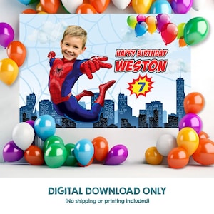 Spiderman Party Banner with photo, Custom Spiderman Birthday Backdrop, Spiderman party decor, Personalized Spiderman banner with photo 978BB