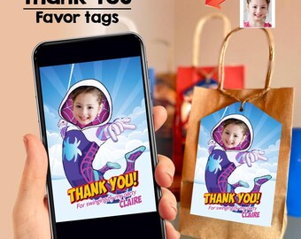 Custom Gwen Stacy and her amazing friends Thank You card with your photo, Gwen Stacy favor tags with photo, Gwen Stacy party decor. 749TY