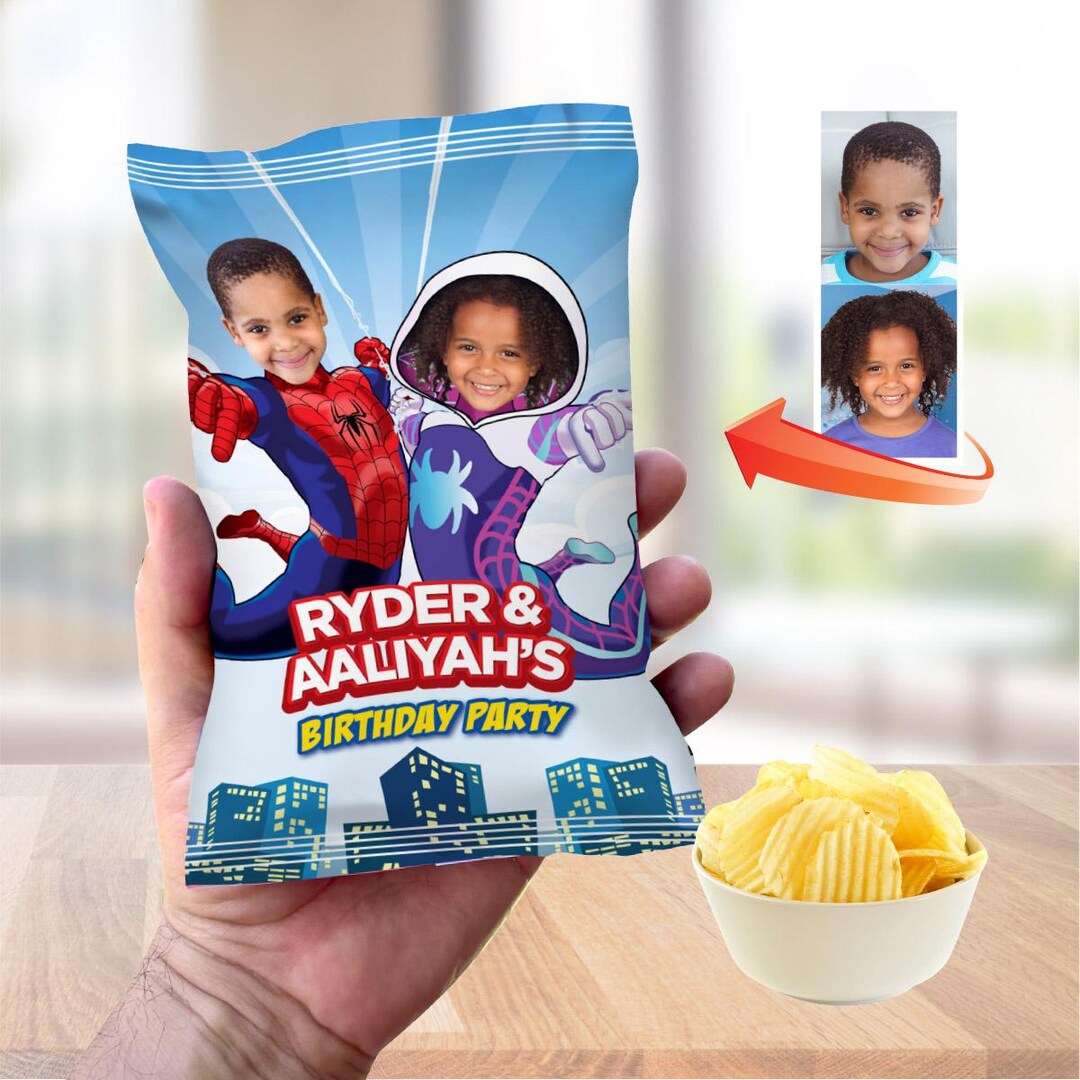 Snacks Rappers Design Spidey and Gwen Stacy Chip Bags With Photos, Spiderman and Ghost Snacks ...