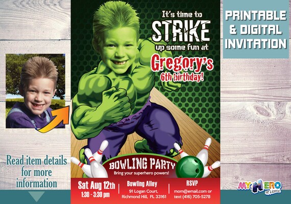 Bowling Party Hulk Invitations. Turn your boy into The Hulk! Superhero Bowling Birthday. Hulk Bowling party Ideas. Bowling Party Ideas. 144 Il_570xn
