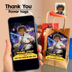 Jedi Thank You with photo, Jedi Favor labels, Jedi party decoration, Star Wars Jedi digital thank you, Star Wars goodies labels. 214BTY