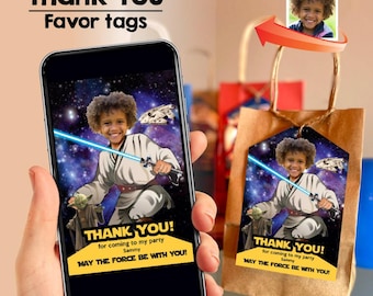 Star Wars Thank You adn Goodies Tags with birthday kid as the star Jedi. 214BTY