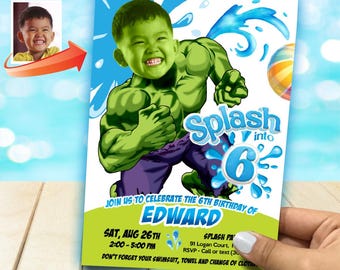 Hulk Splash Birthday Party Invitation featuring kid as favorite Superhero. 2467