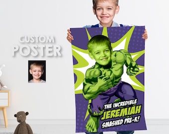 Custom Hulk Graduation Sign with child as his favorite superhero, Smashed Pre-K poster. 089PGGR