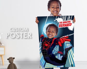 Póster de Spider-Verse con un niño como Miles Morales, regalo imprimible de Spider-Verse, póster giratorio. 399 PG