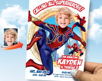 Custom Spiderverse Party Invitation Featuring Birthday Kid as Spiderman. 554IN
