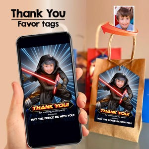 Kylo Ren thank you card with photo, Kylo Ren favor tags, Star Wars thank you theme Kylo Ren, Kylo Ren birthday themed, Kylo Ren decor 833BTY