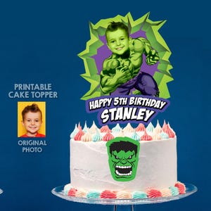 Personalized Hulk Cake topper with photo, Hulk printable cake topper, Hulk cake decor, Hulk DIY Cake, Torta de Hulk, Pastel de Hulk. 089CT