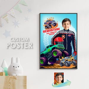 Love Monster Trucks Print with photo, Printable Gifts of Monster Trucks, Monster Truck Smash Crash decor, Monster Trucks room decor. 999