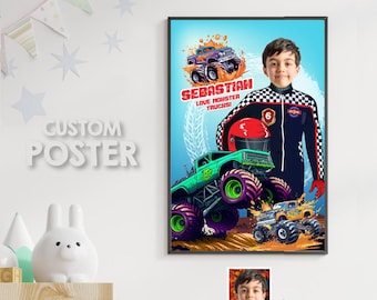 Love Monster Trucks Print with photo, Printable Gifts of Monster Smash Crash decor. 999