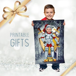 Cadeau chevalier personnalisé avec photo, impression chevalier enfant médiéval, impression enfant chevalier médiéval fantastique personnalisée, décoration de chambre cadeau chevalier enfant. 2190